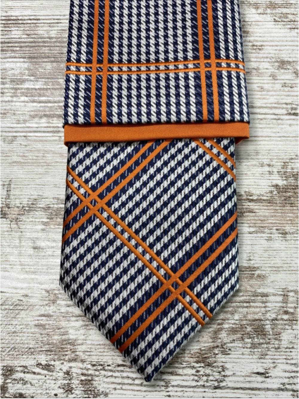 Jacob Alexander Tie Pocket Square Set Blue Orange Plaid Microfiber 59”